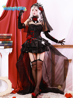 Identity V Ada Mesmer Psychologist Cosplay Night Skin Black Gothic Rose Women Lolita Dress Anime Cospaly Party Suit