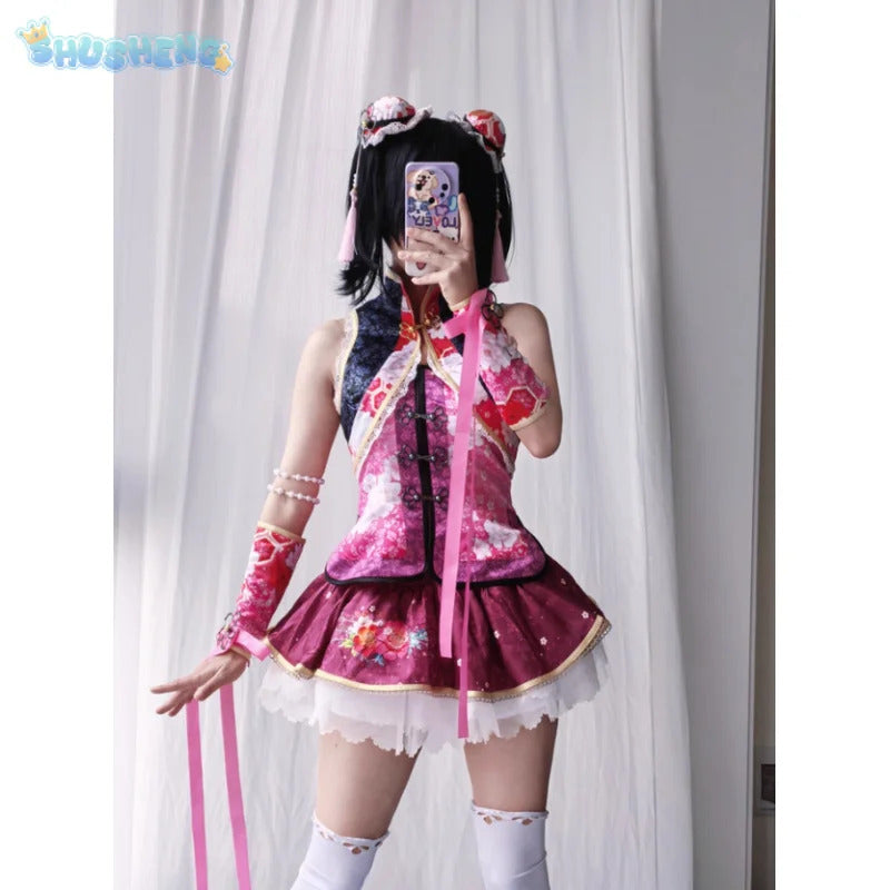 Anime LoveLive! Nico Yazawa Cosplay Nico Costume Women Chinese cheongsam vest bracelet headband socks set Halloween sweet dress