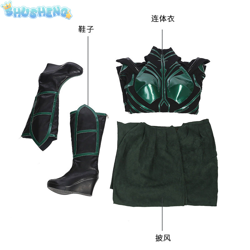 Hela Cosplay Costume Thor 3 Ragnarok Supervillain Hela Cosplay Jumpsuit Bodysuit Cloak Suit Halloween Costumes for Aldult Women