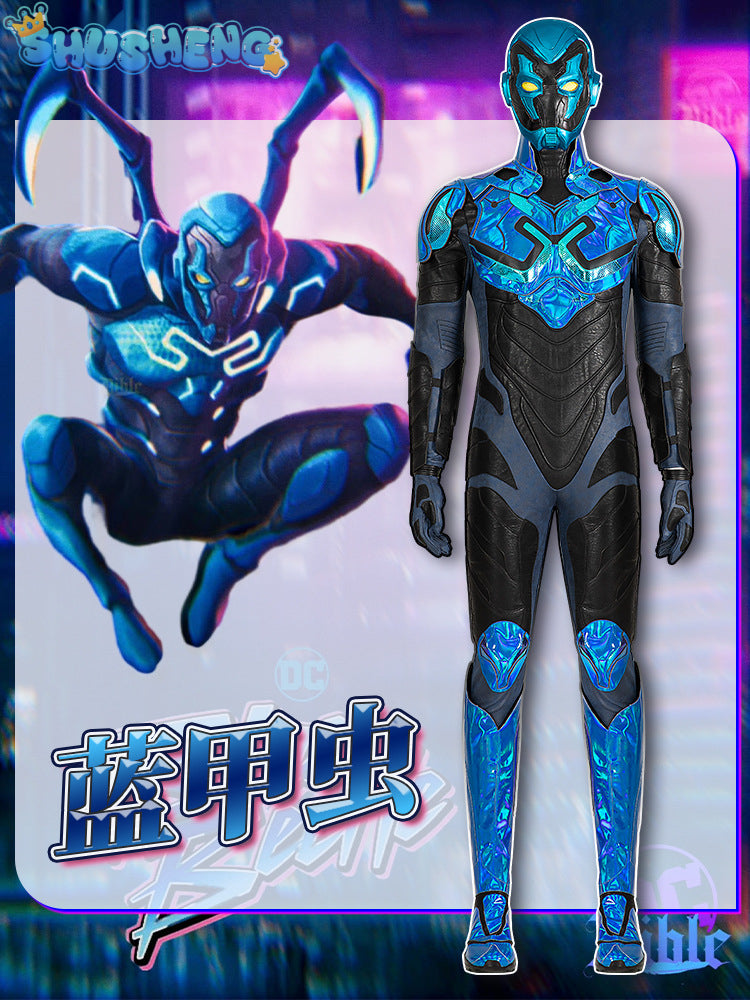 Blue Beetle Cosplay Costume Anime Male Superhero Roleplay Men Jumpsuit Mask Halloween Carnival Clothes for Disguise