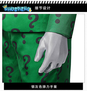 Men Riddler Cosplay Fantasy Movie Super Villain Costume Disguise Adult Boys Roleplay Fantasia Outfits Halloween Male Suits