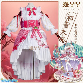Anime Strawberry Miku 15th Anniversary Cosplay Costume Miku Lovely Lolita Dress Women Halloween Uniform Party Fancy Dress
