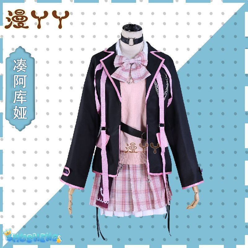 Anime Virtual YouTuber VTuber Minato Aqua Cosplay Costume Hololive Girls Aqua JK Pink School Uniform Cute Bowknot Halloween Suit