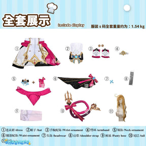 Genshin Impact Escoffier Cosplay Costume Uniform Jacquard Fabric Anime Chinese Wig Halloween Costumes for Women Game