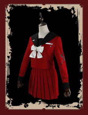 The Hundred Line -Last Defense Academy- Cosplay Tsukumo Kako Costume Red JK Dress Coat Tie Headwear Halloween Men Women Uniform