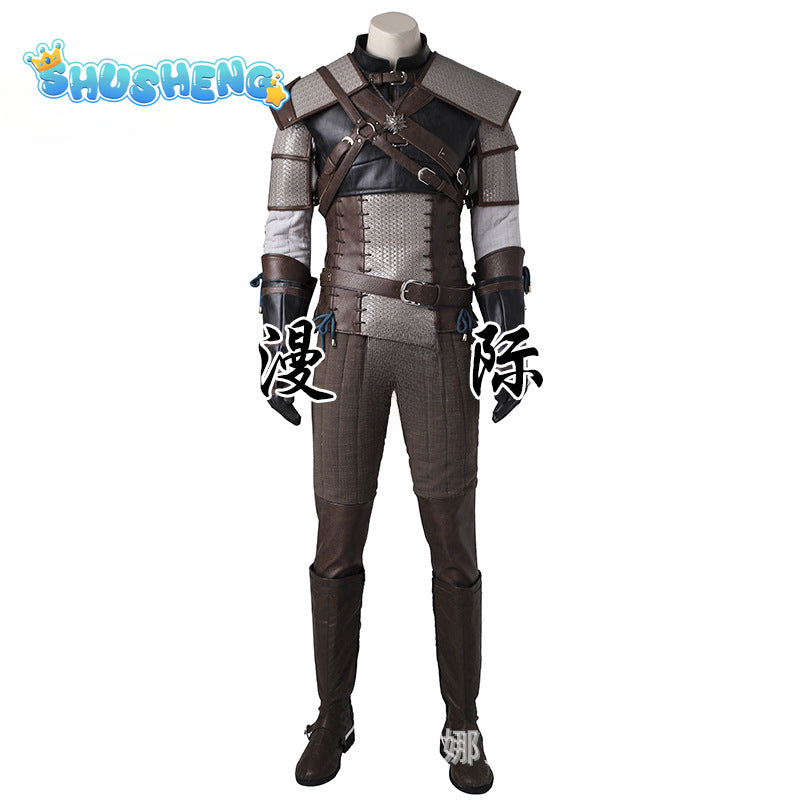 Game Witcher 3 Cosplay Costume Wild Hunt Geralt of Rivia Adult Man Hero Suit Leather Jacket Coat Halloween