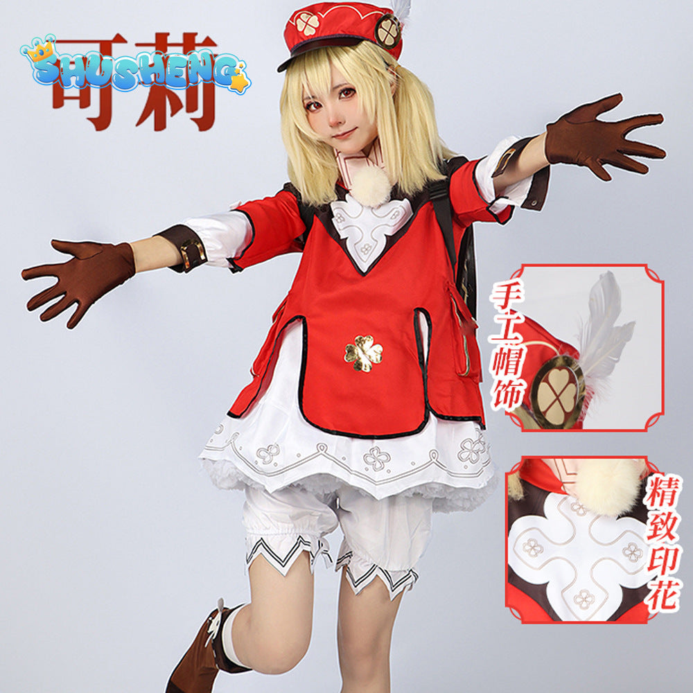 Klee Cosplay Costume Women lovely Hat Doll Dress Outfits Impact Klee Blossoming Starlight Halloween Cos Costumes