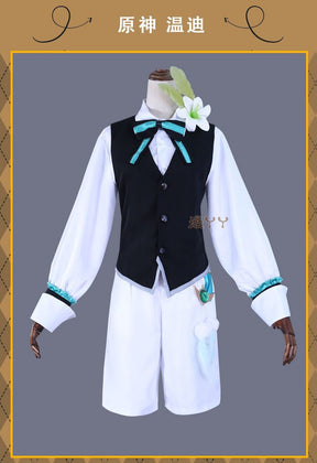 Anime Game Genshin Impact Venti Cosplay Costume Concert Swallowtail Suit Vest Wig Man Woman Carnival Masquerade Ball Set