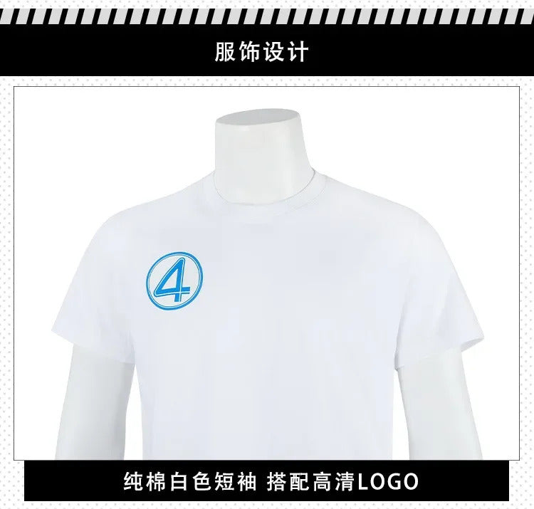 Fantastic Four Mr.Fantastic Invisible Woman Human Torch The Thing Cosplay Costume White Short Sleeve Uniform Halloween Carnival