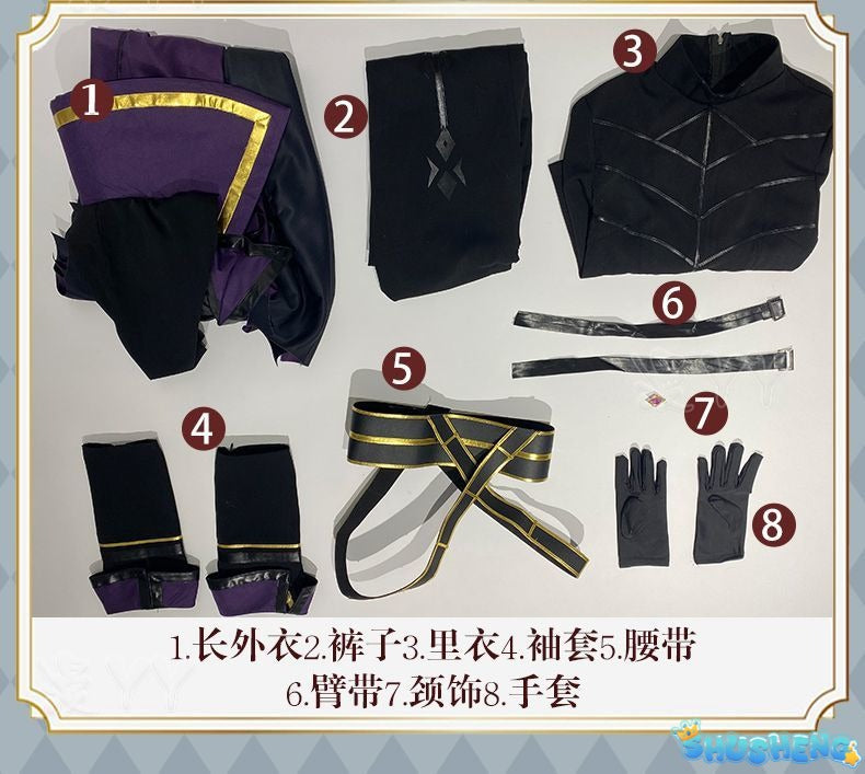 Kagenou Cid Cosplay Costume Anime The Eminence In Shadow Minoru Kageno Black Uniform Shadow Garden Cloak Belt Gloves Outfit