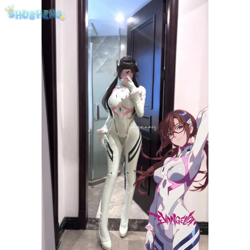 Mari Makinami Illustrious Anime EVA Cosplay Costume Women's sexy Halloween party leather jumpsuit gloves props wig uniform set