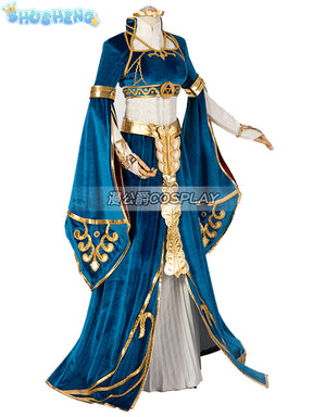 Blue velvet princess dress Zelda cosplay costume woman top skirt outfit full set and wig are sold custom size