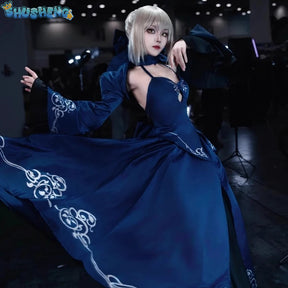 Alter Cosplay FGO Altria Pendragon Cosplay Costume Anime Women Blue Skirt Uniform Role Play Clothing Halloween Costumes Stock