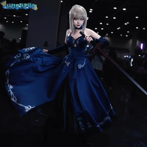 Alter Cosplay FGO Altria Pendragon Cosplay Costume Anime Women Blue Skirt Uniform Role Play Clothing Halloween Costumes Stock