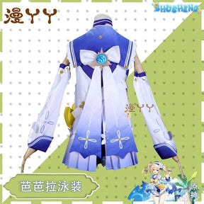 Genshin Impact Barbara Cosplay Costume Women Cute Swimsuit Coat Halloween Carnival Uniforms Full Set with Bag Hat Custom Made