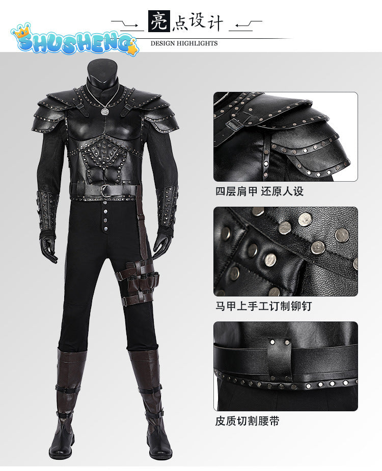 Geralt of Rivia Cosplay Fantasia Costume Leather Jacket for Adult Man Uniform Top Pants Belt Outfit Halloween Carnival Costumes