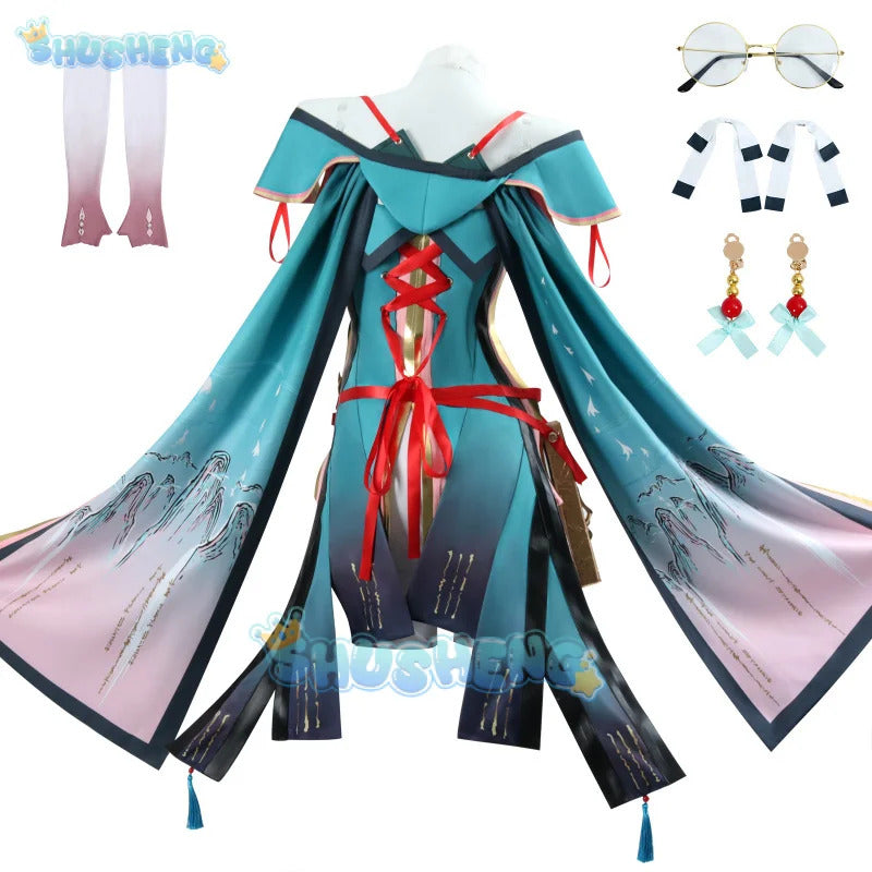 Shusheng wuthering waves Zhezhi cosplay costume wig dress uniform earrings headwear glasses Jinzhou Halloween party women props