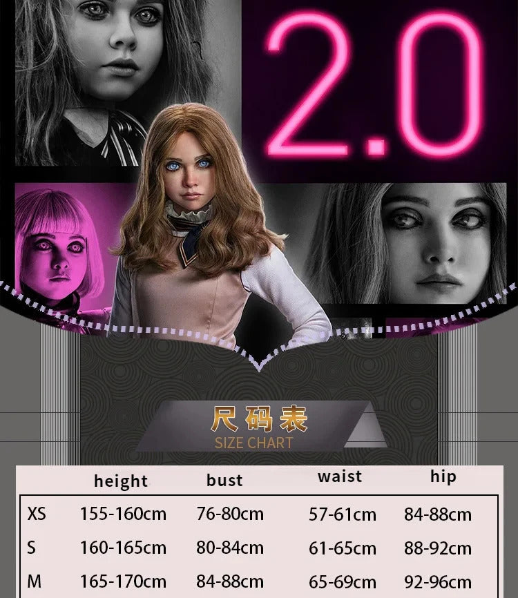 Movie New M3gan 2 Cosplay Costume M3gan Dress, tie, belt, socks set Halloween party casual women's man fashion uniform