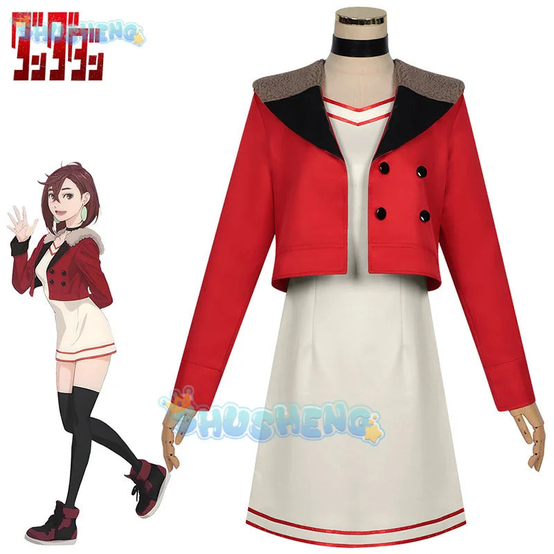 Anime dandadan Momo Ayase cosplay red costume coat dress socking earrings Hallowmas carnival play role clothes clothing