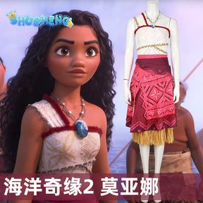 Moana Cosplay Costume Princess Dress Adult Top Skirt Necklace Full Set Female Halloween Carnival Party Moana2 Dress Outfits