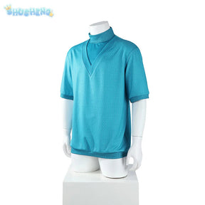 Steve Movie Cosplay Costume Halloween Carnival casual blue short sleeved men's and women's fashionable T-shirt