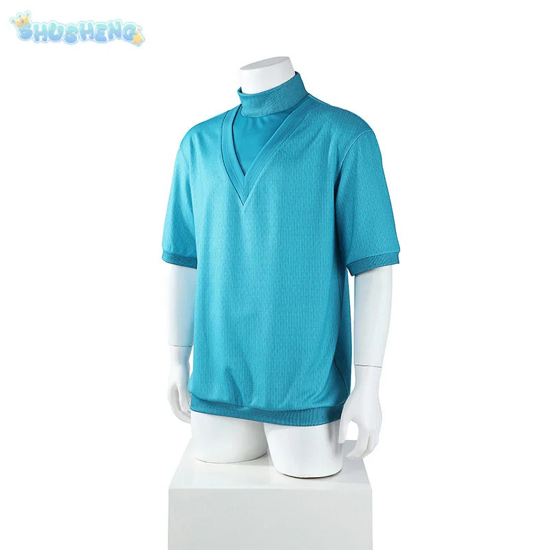 Steve Movie Cosplay Costume Halloween Carnival casual blue short sleeved men's and women's fashionable T-shirt