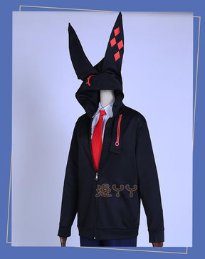 Anime Kurabe Teruto Build Divide Cosplay Costume Black Coat With Long Ear Zip Hoodies Halloween Suit
