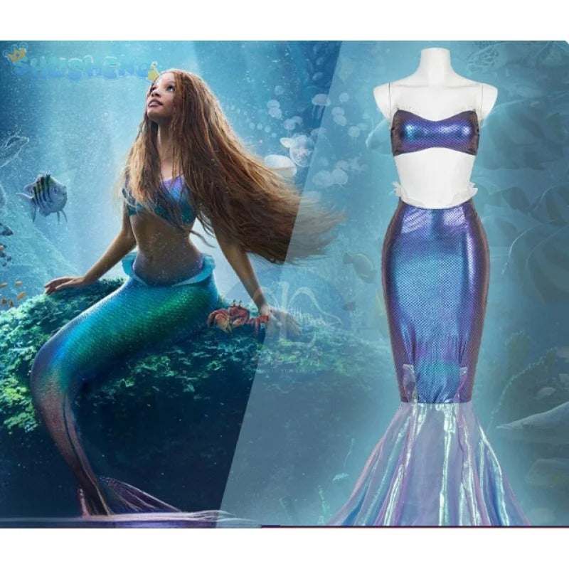 New Movies Ariel girl Princess Dress Little Mermaid Cosplay Kids Costume Party Carnival Children Halloween Clothes Adult set