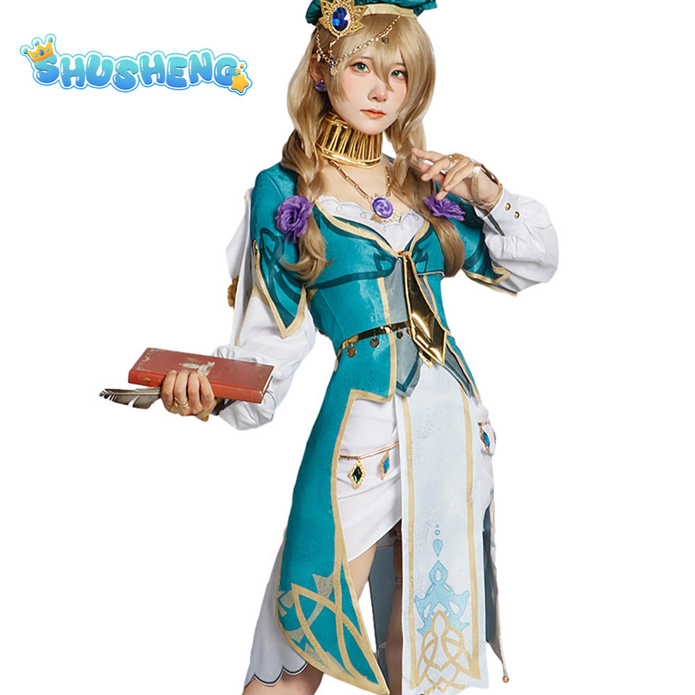 Game Genshin Impact Jacquard Fabric Lisa Minci New Skin Cosplay Costume Lisa New Outfits Wig Hat Halloween Carnival Party Set