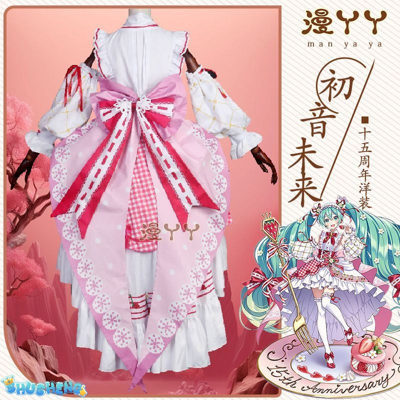 Anime Strawberry Miku 15th Anniversary Cosplay Costume Miku Lovely Lolita Dress Women Halloween Uniform Party Fancy Dress