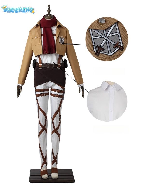 Mikasa·Ackerman  Cosplay Attack on Titan Costume  Costume Shirt Pant Cape Scarf Full Set Halloween Carnival Uniform