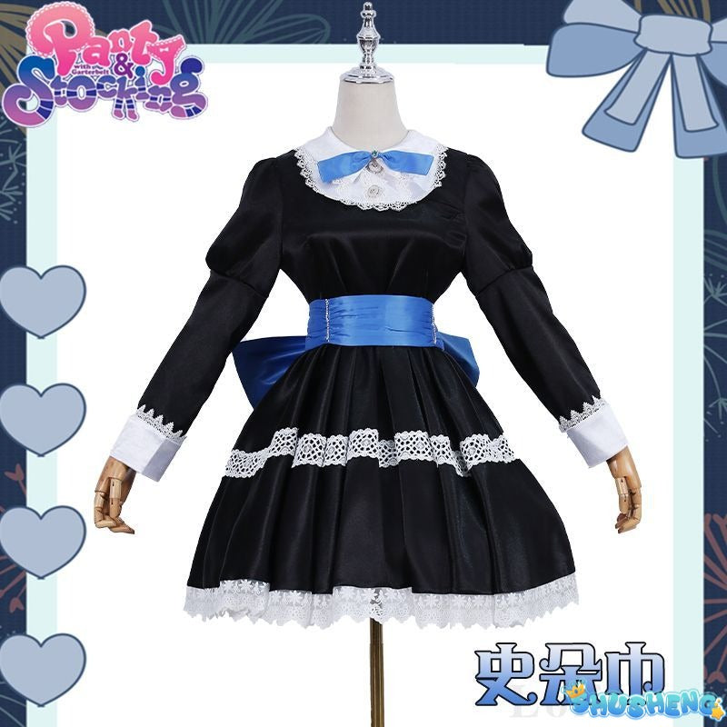 Stocking Anarchy Cosplay Panty & Stocking Black Dress Uniform Long Blue Halloween Party Outfits for Women