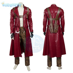 Game DMC 3 Dante Cosplay Costume Coat, gloves, waist bag, belt, Halloween party night red leather suitable uniform Dante Man set