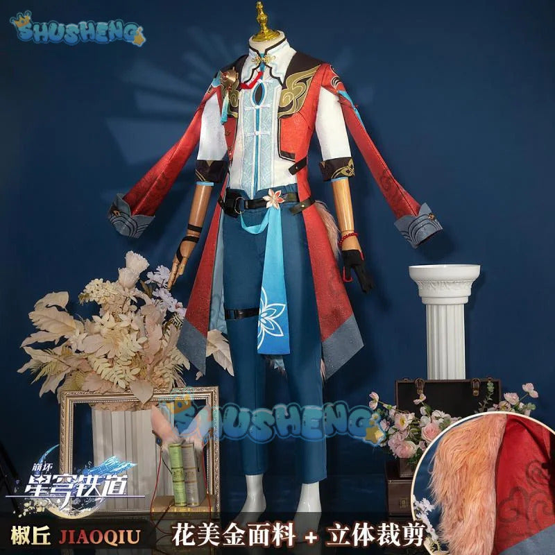 Honkai Star Rail Jiaoqiu Cosplay Costume Wig Uniform Headwear Tail Foxian Xianzhou Yaoqing Halloween Party for Women Men