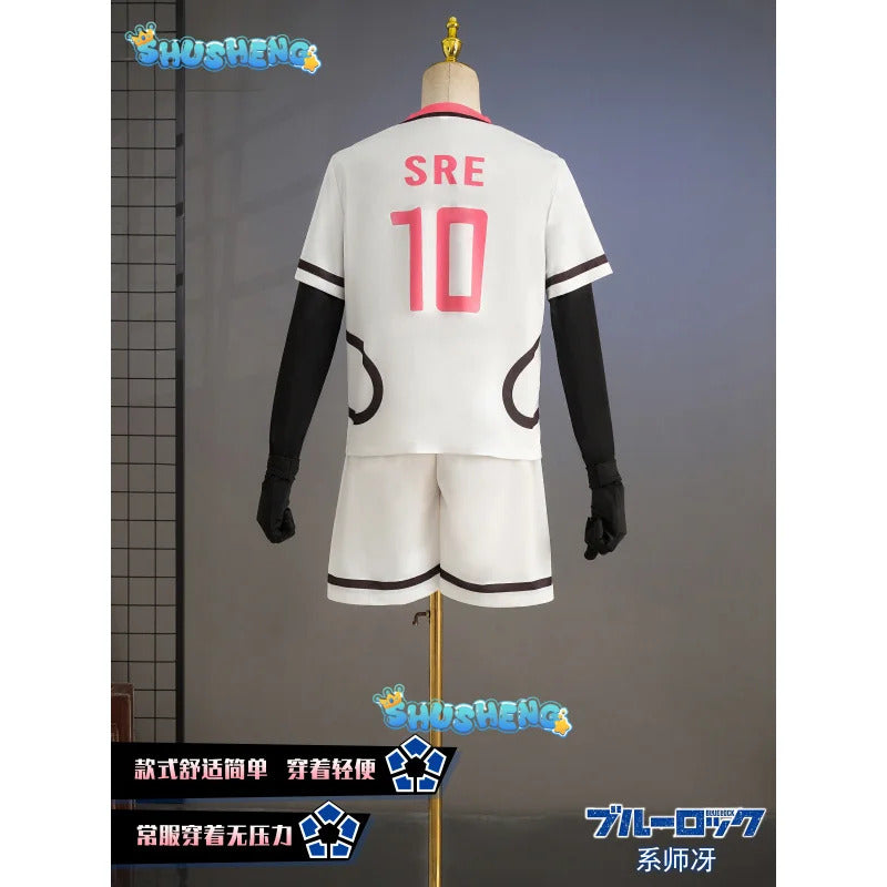 Anime Blue Lock Sae Itoshi Cosplay Costume Wig White Uniform Japan U-20 Team Football Jersey No.10 Sportswear Gloves Men Women