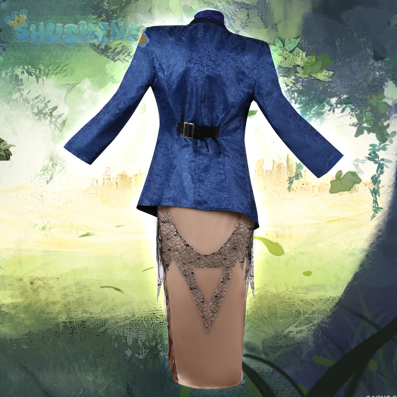 Game Path to Nowhere Cosplay Vautour Blue Costume Sexy silk long skirt jacket accessories Halloween party Blue Vautour uniform