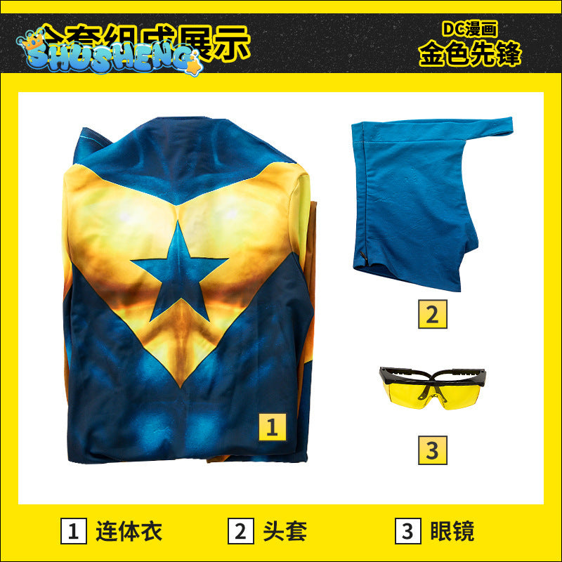 Gold Star Michael Cosplay Costume Jumpsuit Headgear Glasses Outfit Superhero Bodysuit Booster Halloween Costumes Man Zentai Suit