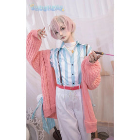 Fragaria Memories Kurode Merold Cosplay Costume Cute and sweet pink sweater jacket pants, wig Halloween party uniform MEROLD set
