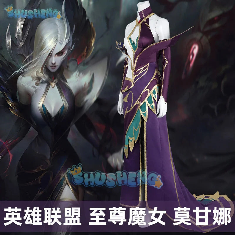 Game LOL Morgana Cosplay Costume Dress Set Women Coven Morgana Fashion Dress With Accessories Outfits Halloween Costume