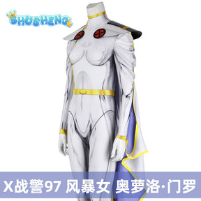 X Men 97 Storm Ororo Munroe Cosplay Costume Halloween Woman Bodysuit Zentai Jumpsuit with Cloak Party