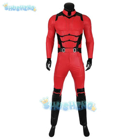 Daredevil Cosplay Costume Matt Murdock Red Leather Battle Suit Jumpsuit Belt Gloves Fullset Outfit Halloween Carnival Party Suit