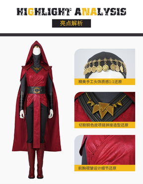 High Quality Halloween Carnival Dark Witch Red Women Outfit Nightsister Merrin Cosplay Costume With Accessories