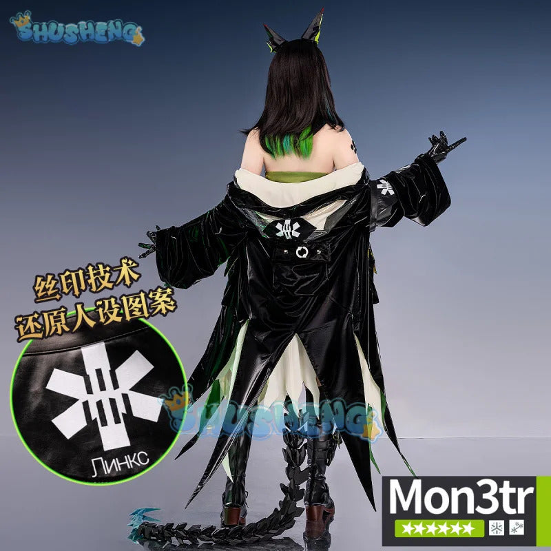 Arknights Mon3tr Cosplay Costume M3 Uniform Black Green Outfit Headwear Rhodes Island Halloween Party for Women Girls Props