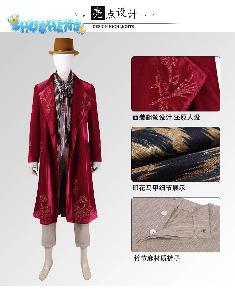 Chocolate Factory Willy Wonk Cosplay Costume Halloween Party Carnival Costumes Full Set with Hat