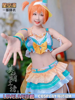 Anime LoveLive! Rin Hoshizora Cosplay Costume Women Halloween Party Sweet Top Skirt Headwear Set Summer Vacation Beach swimwear