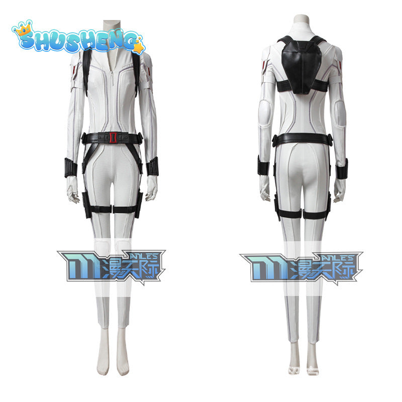 Superheroine Widow Cosplay Natasha Romanoff Costume White Battle Suit Women Outfit for Halloween Carnival Party Any Size