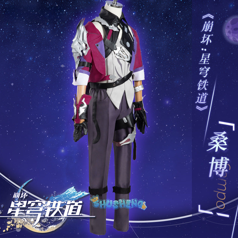 Sampo Koski Cosplay Costume Wig Honkai Star Rail Armor Earrings Red Coat Pants Gloves Hair Mercenary Underworld Astral Express