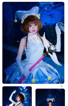 Anime Card Captor KINOMOTO SAKURA Cosplay costume Women's Dress Socks Hat Prop Accessories Set Halloween Carnival Sweet Uniform