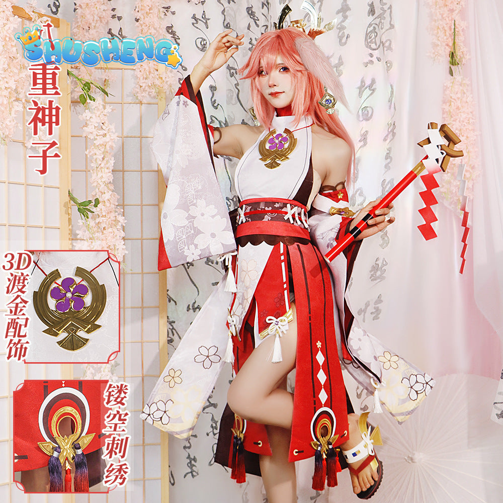 Genshin Impact Yae Miko Cosplay Costume Uniform Wig Cosplay Anime Chinese Style Halloween Costumes for Women Game