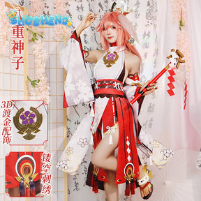 Genshin Impact Yae Miko Cosplay Costume Uniform Wig Cosplay Anime Chinese Style Halloween Costumes for Women Game